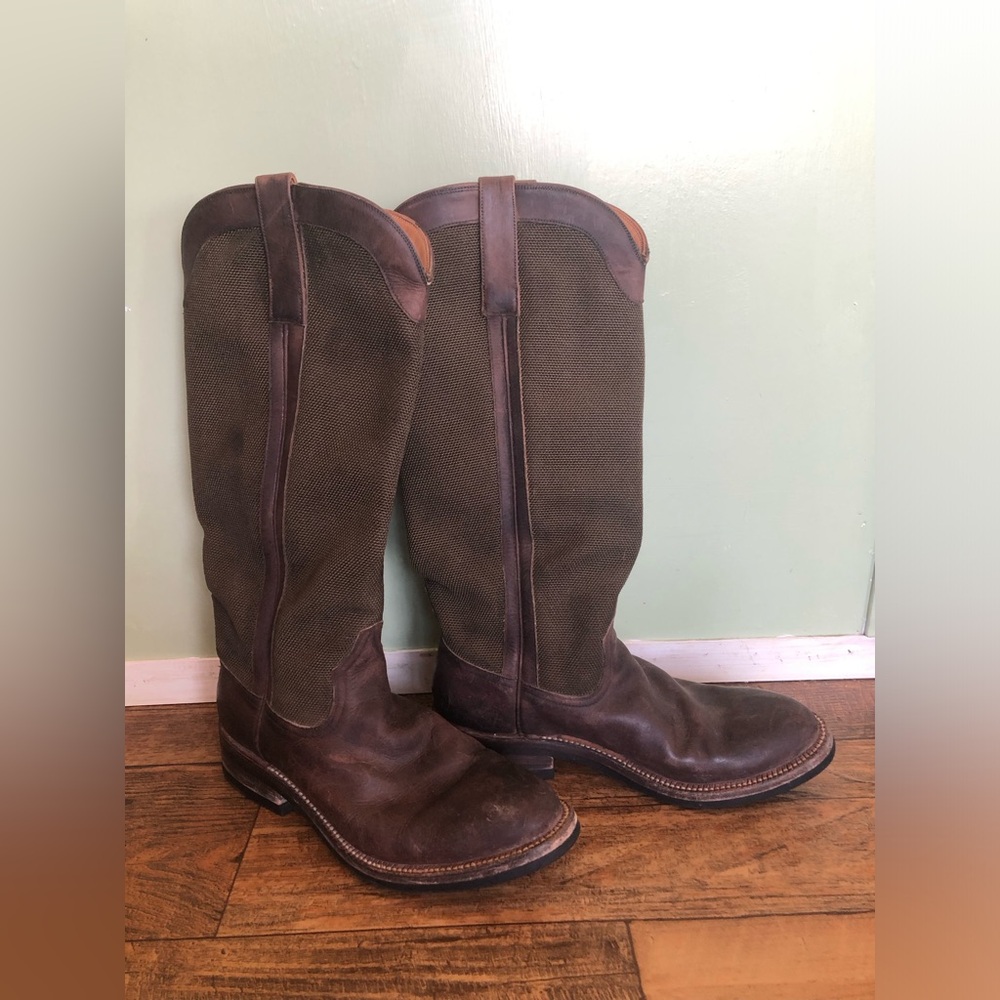 Womens Snake Boots Size 8.5 Green Brown Leather Riding Boot Unknown Brand